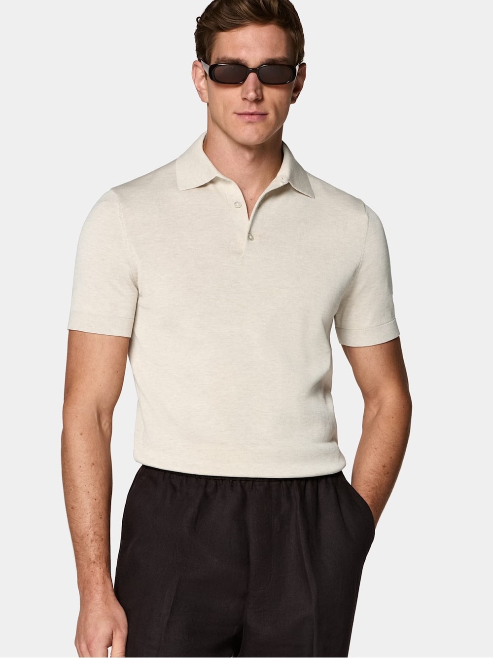 Suitsupply Pure Cotton Knit Polo Shirt Sand Beige Size L Like New